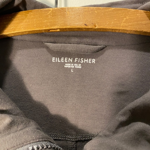 Eileen fisher women sustainable organic cotton funnel neck jacket sz L gray - Picture 2 of 9